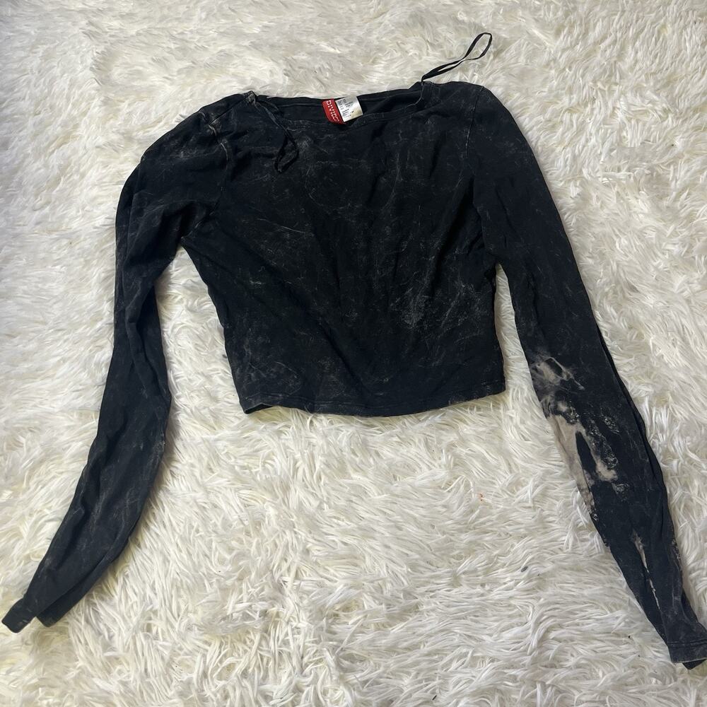 Divided by H&M Long Sleeve Crop Top Black Size XS WOMen Acid Washed